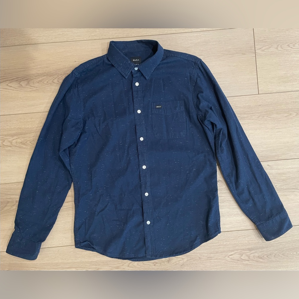 RVCA Long Sleeve Men’s Blue Speckle Shirt. Size M. Slim Fit